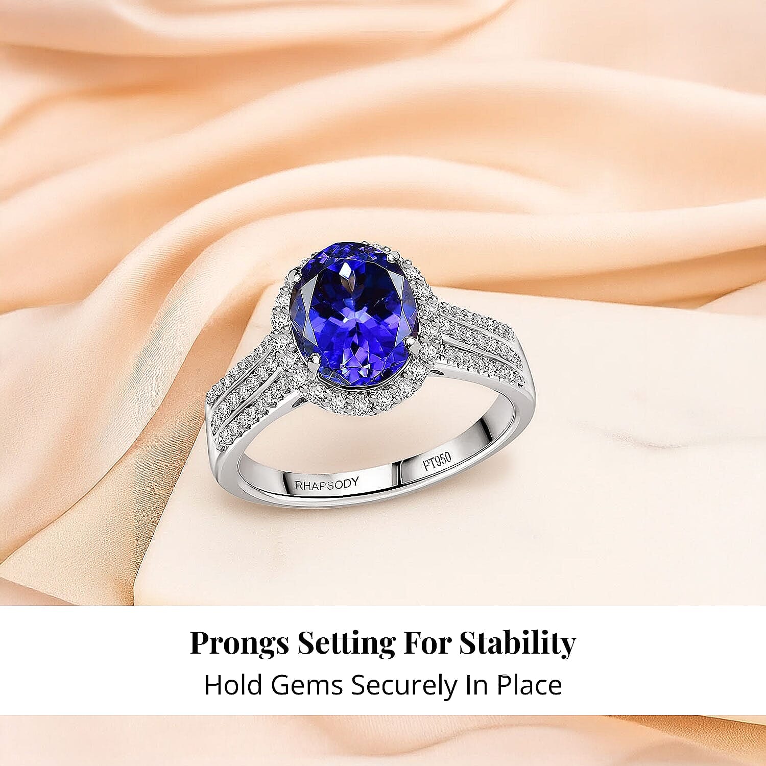 Certified & Appraised Rhapsody AAAA Tanzanite and E-F VS Diamond 4.10 ctw Ring in 950 Platinum (Size 10.0) 7.90 Grams