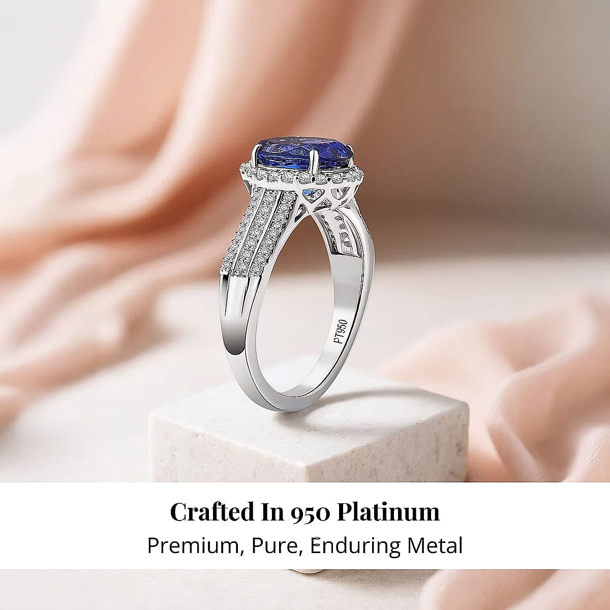 Certified and Appraised Rhapsody AAAA Tanzanite, Diamond Ring in 950 Platinum 4.10 ctw (Size 5.0) image number 2