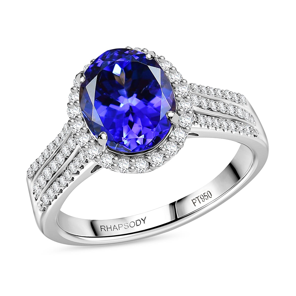 Certified & Appraised Rhapsody AAAA Tanzanite and E-F VS Diamond 4.10 ctw Ring in 950 Platinum (Size 10.0) 7.90 Grams image number 0