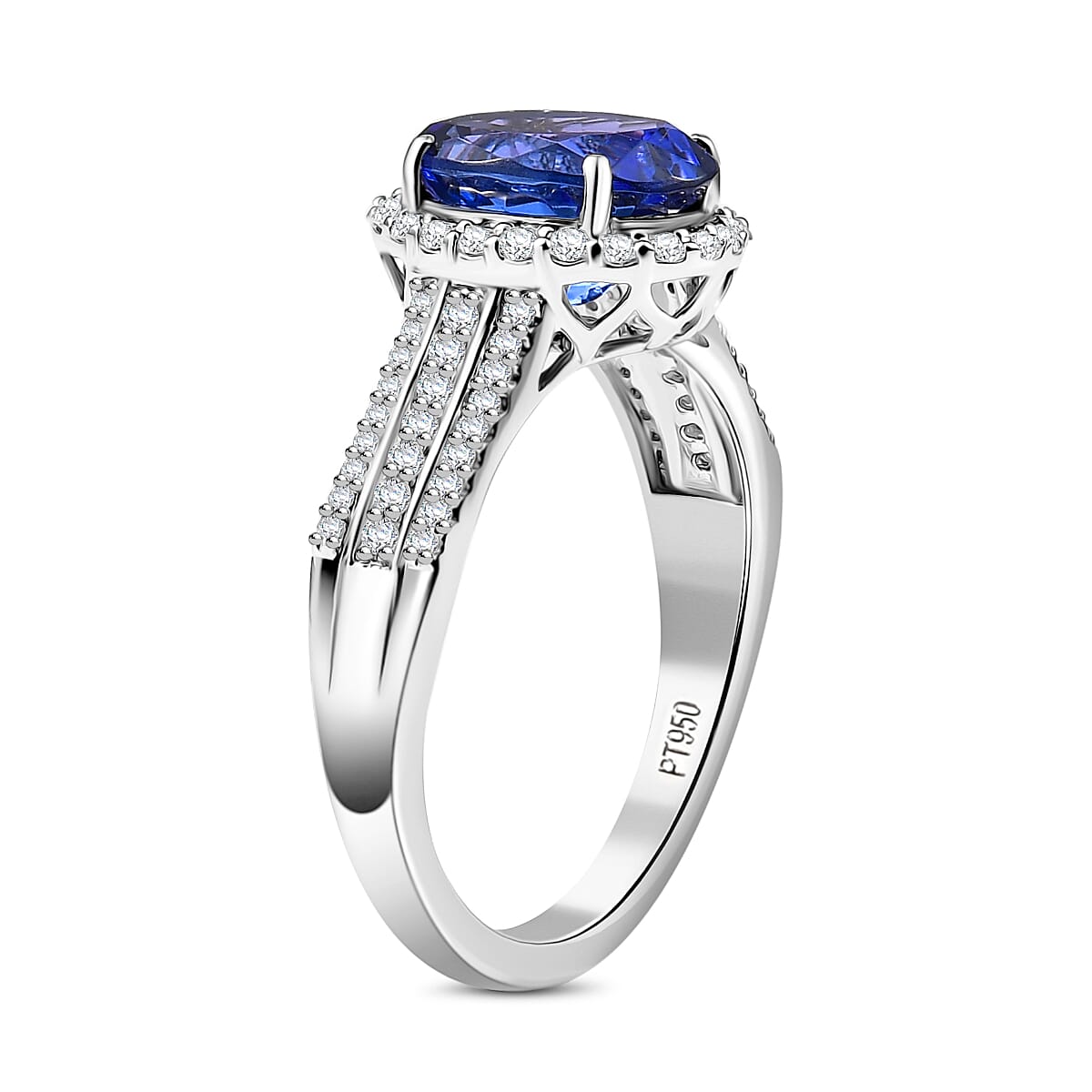 Certified & Appraised Rhapsody AAAA Tanzanite and E-F VS Diamond 4.10 ctw Ring in 950 Platinum (Size 10.0) 7.90 Grams image number 3