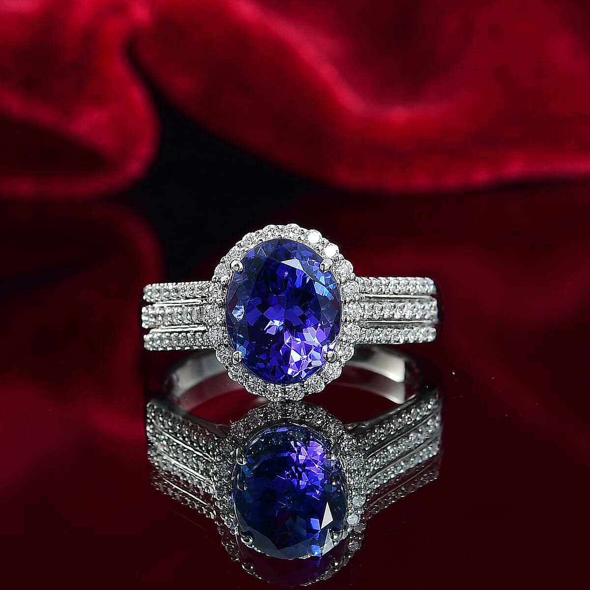 Certified & Appraised Rhapsody AAAA Tanzanite and E-F VS Diamond 4.10 ctw Ring in 950 Platinum (Size 9.0) 7.90 Grams image number 1