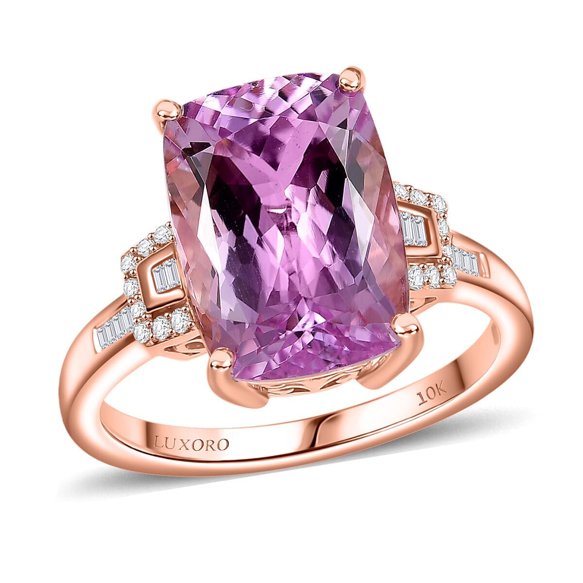 Luxoro 10K Rose Gold AAA Martha Rocha Kunzite, Natural Pink and White Diamond (I1 - I2) (0.16 cts) Ring (Size 10.0) 8.90 ctw image number 0
