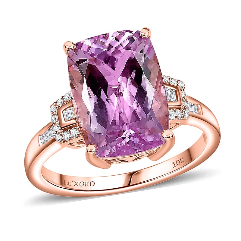 Luxoro 10K Rose Gold AAA Martha Rocha Kunzite, Natural Pink and White Diamond (I1 - I2) (0.16 cts) Ring (Size 10.0) 8.90 ctw