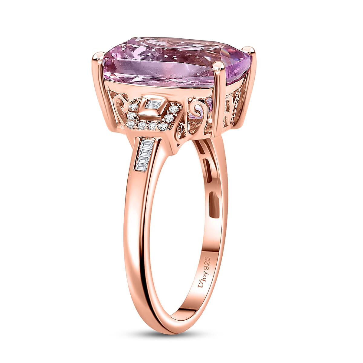 Luxoro 10K Rose Gold AAA Martha Rocha Kunzite, Natural Pink and White Diamond (I1 - I2) (0.16 cts) Ring (Size 10.0) 8.90 ctw