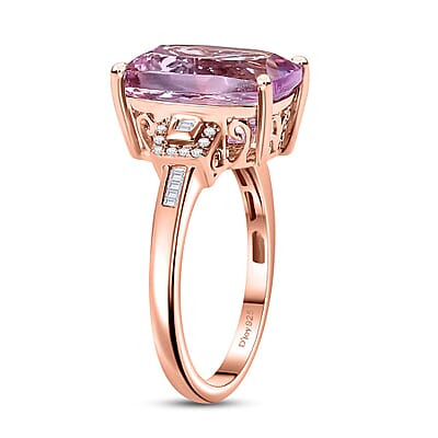 Luxoro 10K Rose Gold AAA Martha Rocha Kunzite, Natural Pink and White Diamond (I1 - I2) (0.16 cts) Ring (Size 10.0) 8.90 ctw