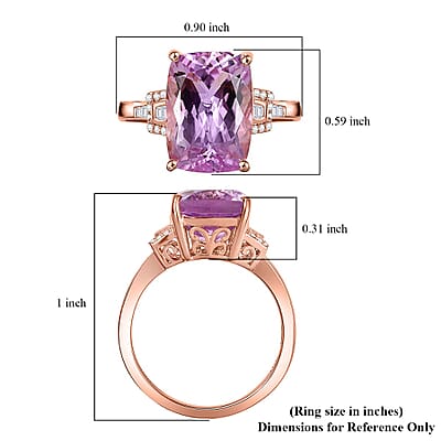 Luxoro 10K Rose Gold AAA Martha Rocha Kunzite, Natural Pink and White Diamond (I1 - I2) (0.16 cts) Ring (Size 10.0) 8.90 ctw