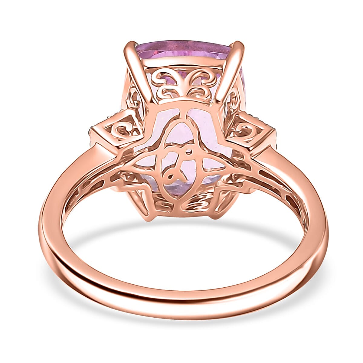 Luxoro 10K Rose Gold AAA Martha Rocha Kunzite, Natural Pink and White Diamond (I1 - I2) (0.16 cts) Ring (Size 6.5) 8.90 ctw image number 4