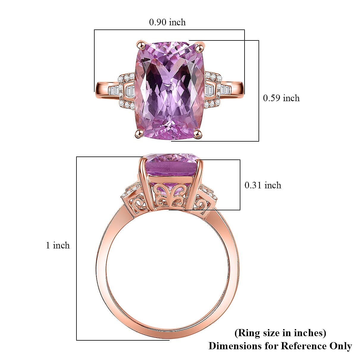 Luxoro 10K Rose Gold AAA Martha Rocha Kunzite, Natural Pink and White Diamond (I1 - I2) (0.16 cts) Ring (Size 6.5) 8.90 ctw image number 5