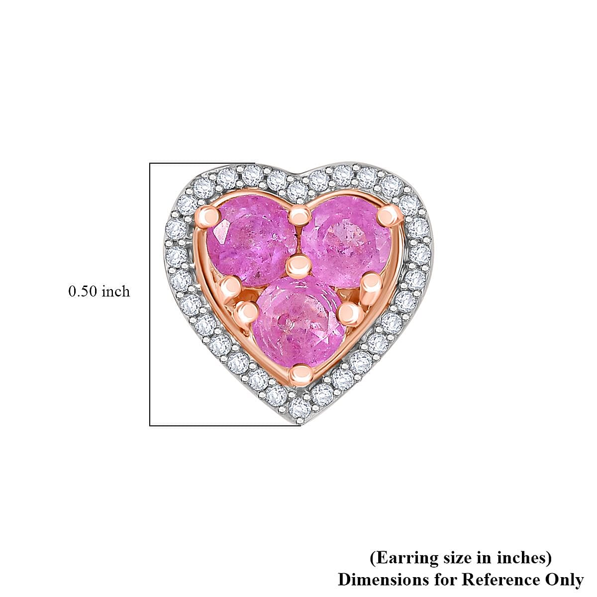 D'Joy Ilakaka Hot Pink Sapphire (FF) and White Zircon 3.00 ctw Lustrous Heart Earrings in 18K Vermeil Rose Gold Over Sterling Silver