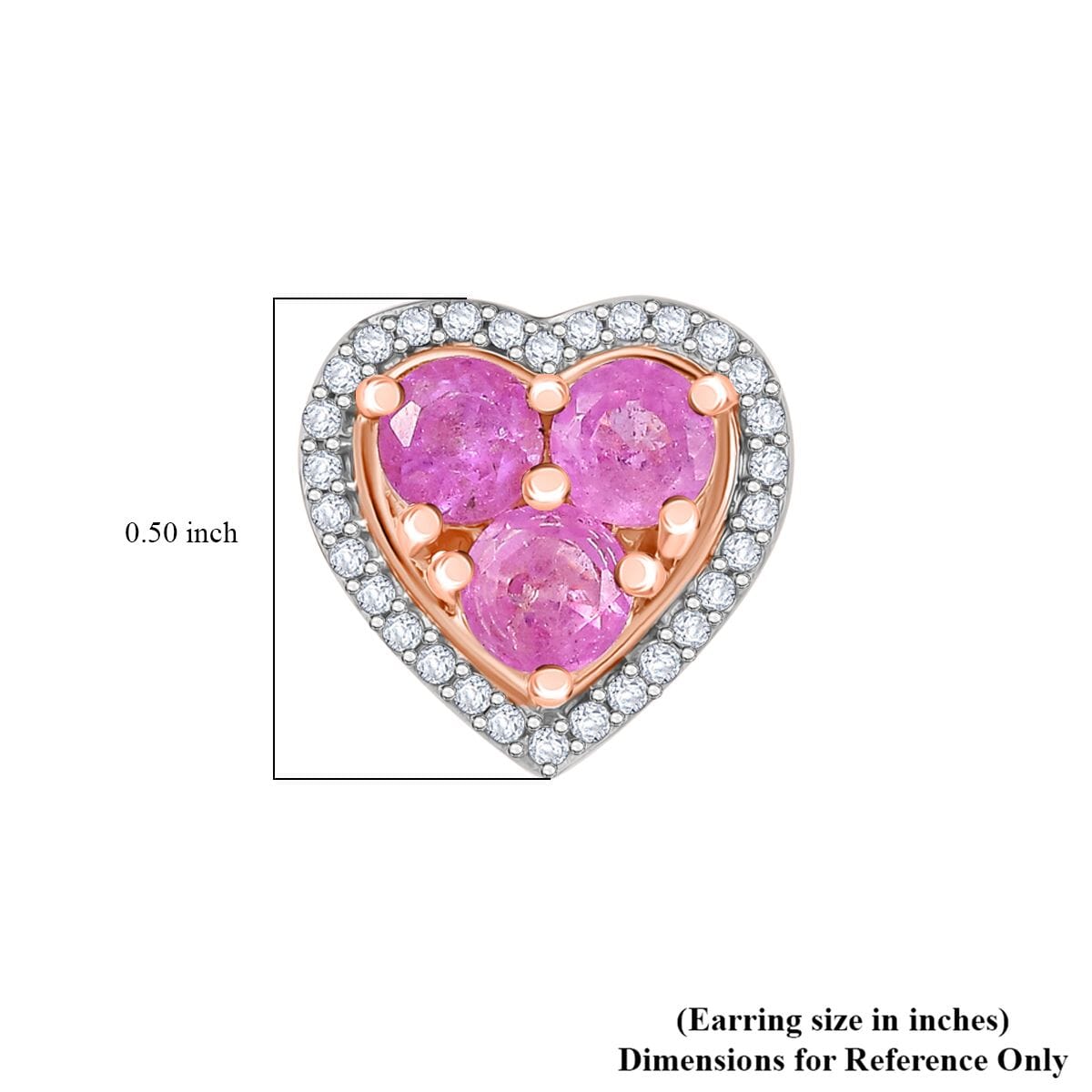 D'Joy Ilakaka Hot Pink Sapphire (FF) and White Zircon 3.00 ctw Lustrous Heart Earrings in 18K Vermeil Rose Gold Over Sterling Silver image number 4