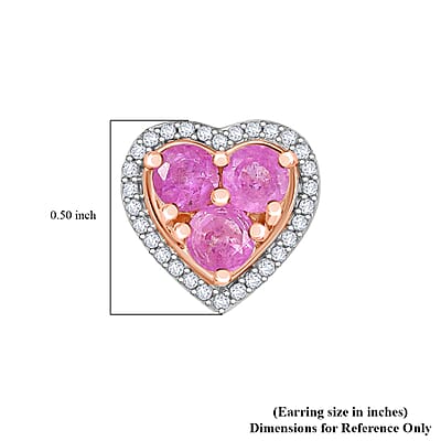 D'Joy Ilakaka Hot Pink Sapphire (FF) and White Zircon 3.00 ctw Lustrous Heart Earrings in 18K Vermeil Rose Gold Over Sterling Silver
