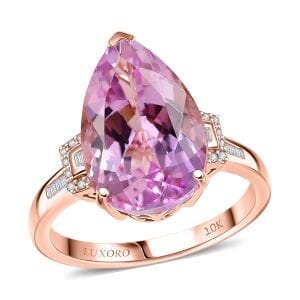 Luxoro 10K Rose Gold AAA Martha Rocha Kunzite, Natural Pink and White Diamond (I1 - I2) (0.16 cts) Ring (Size 6.0) 9.00 ctw