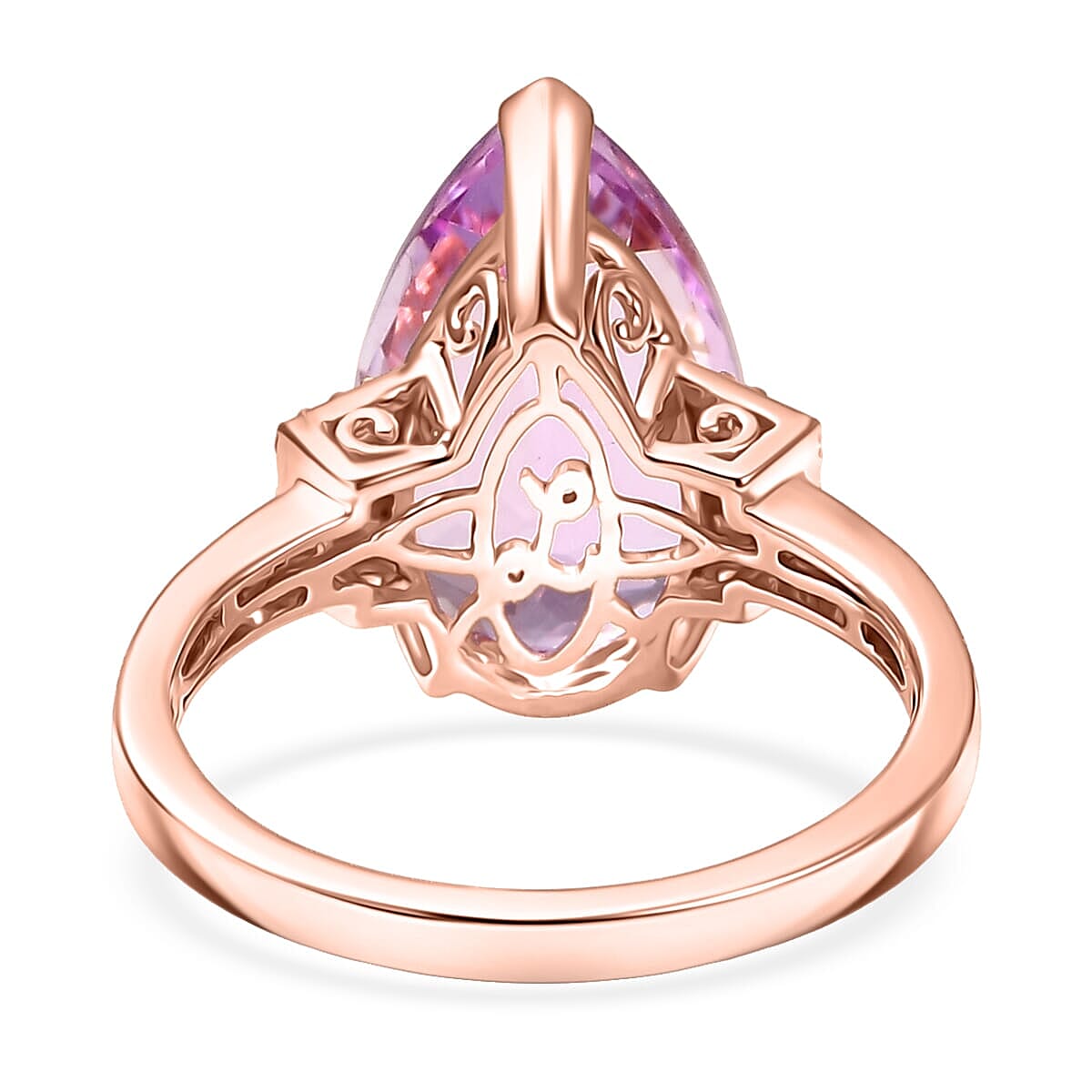 Luxoro 10K Rose Gold AAA Martha Rocha Kunzite, Natural Pink and White Diamond (I1 - I2) (0.16 cts) Ring (Size 6.0) 9.00 ctw image number 4