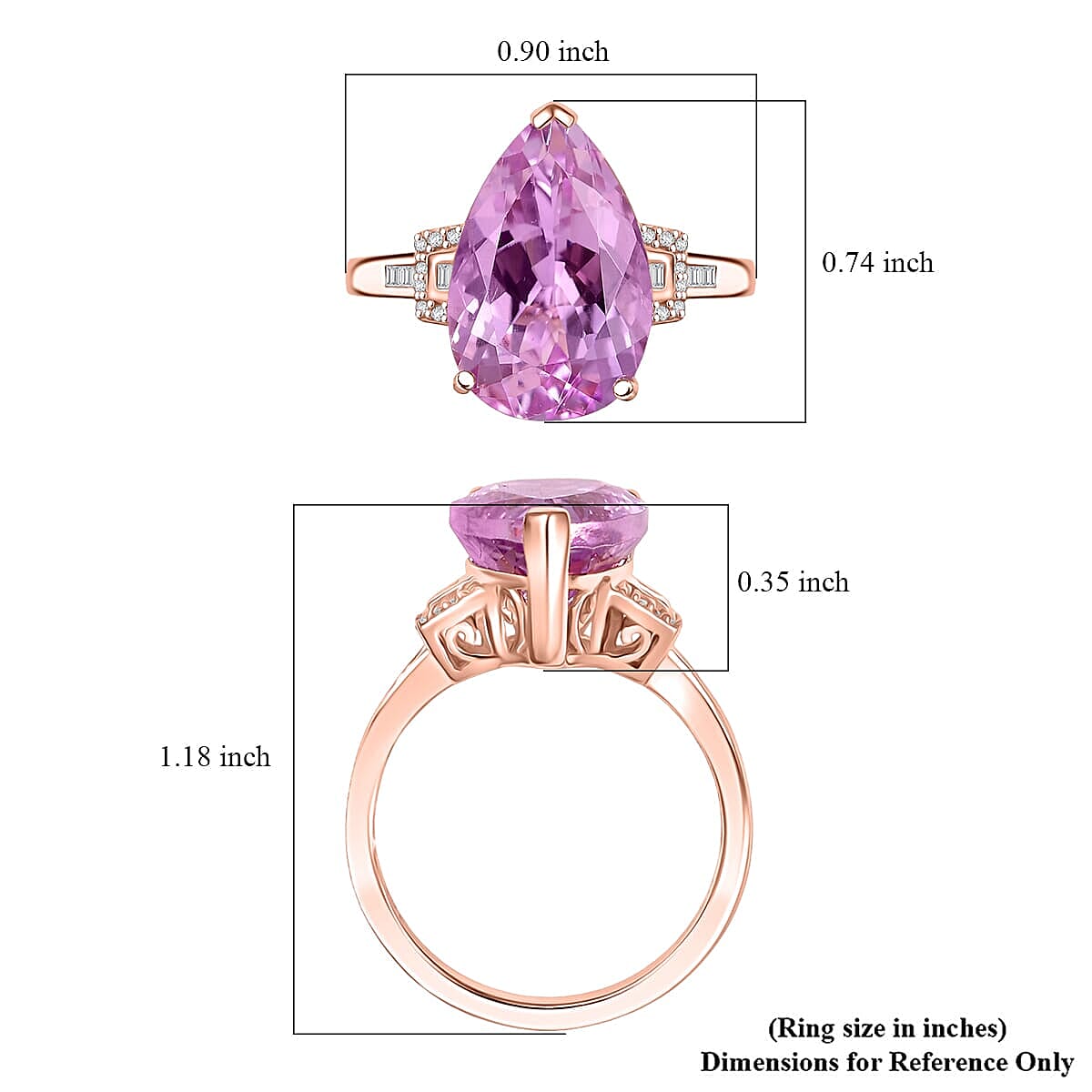 Luxoro AAA Martha Rocha Kunzite, I1-I2 Natural Pink and White Diamond 9.00 ctw Ring in 10K Rose Gold (Size 7.0) image number 5