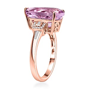 Luxoro AAA Martha Rocha Kunzite, I1-I2 Natural Pink and White Diamond 9.00 ctw Ring in 10K Rose Gold (Size 8.0)
