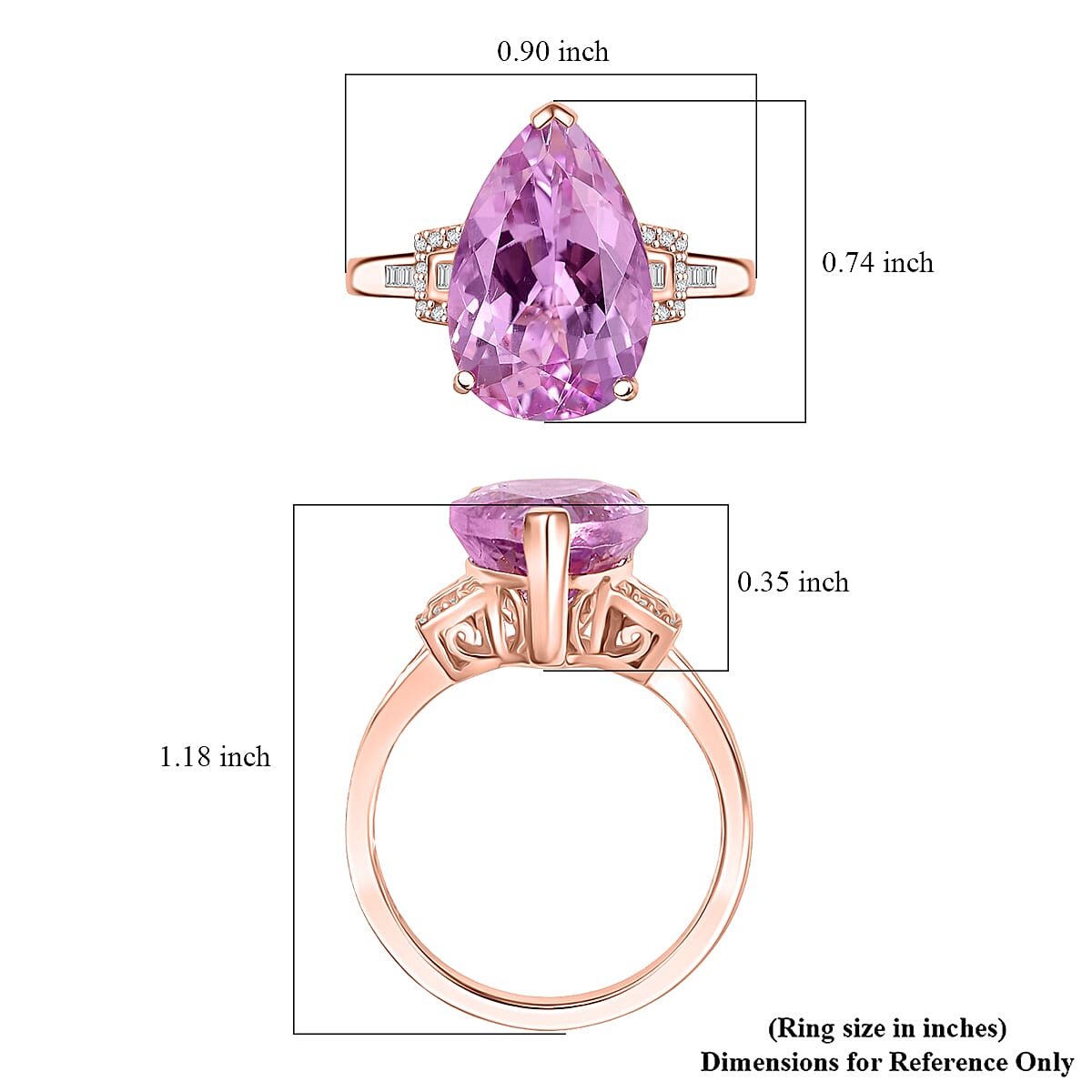 Luxoro AAA Martha Rocha Kunzite, I1-I2 Natural Pink and White Diamond 9.00 ctw Ring in 10K Rose Gold (Size 8.0) image number 5