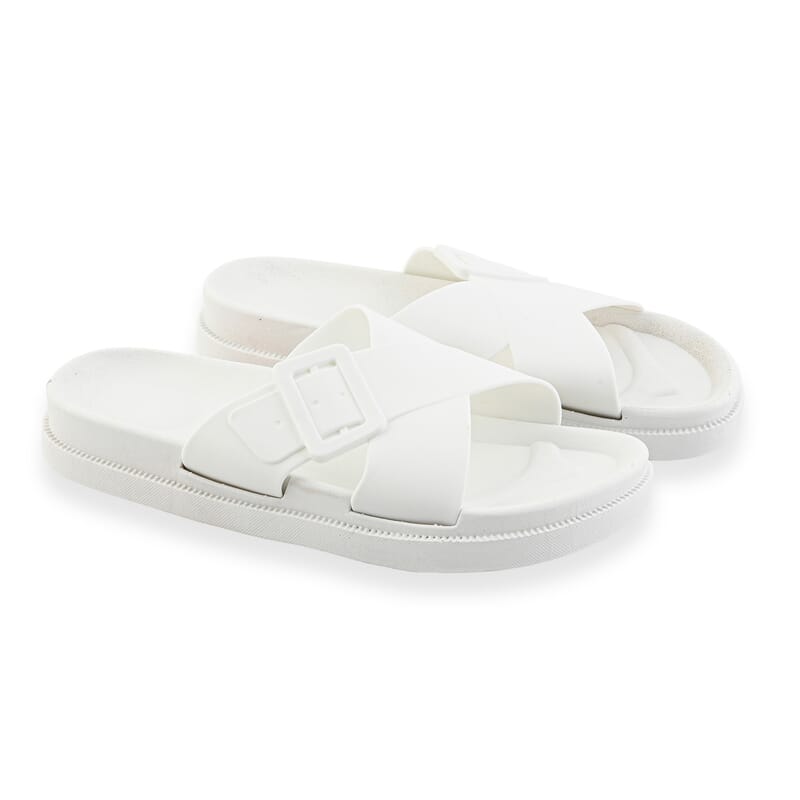 Women's White Cross Strap Sandal - S