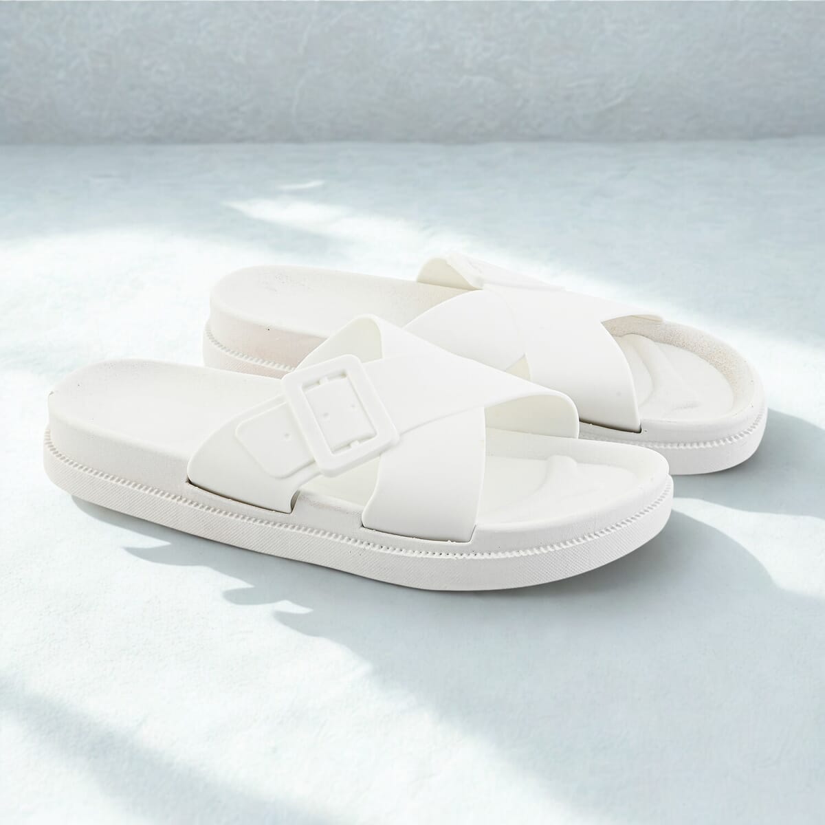 Women's White Cross Strap Sandal - S image number 1
