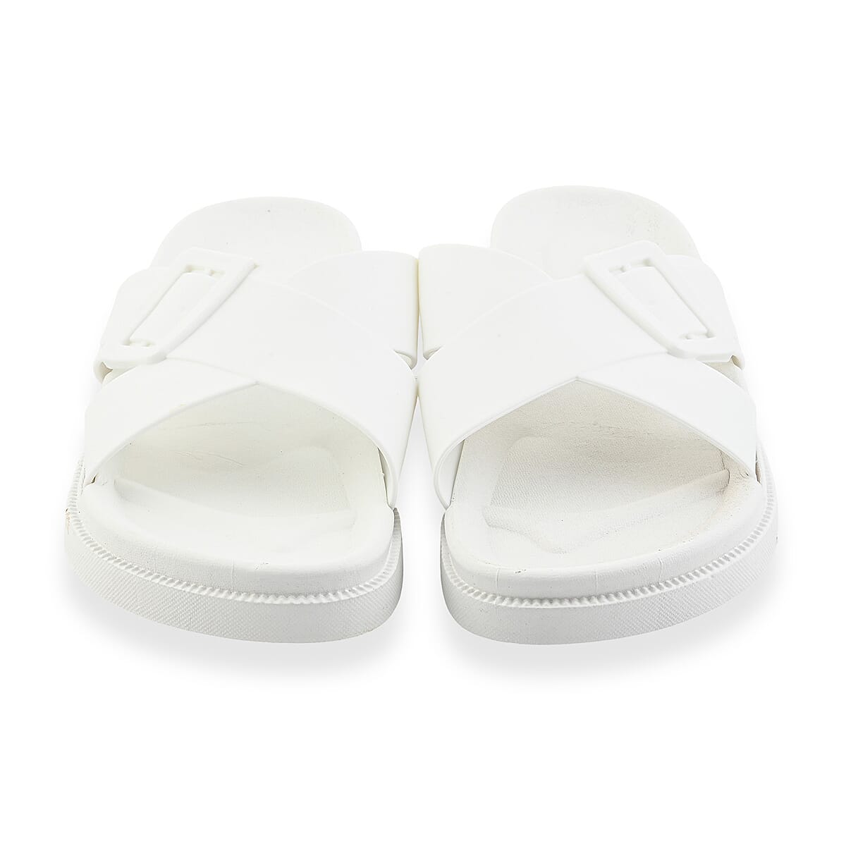 Women's White Cross Strap Sandal - L image number 2