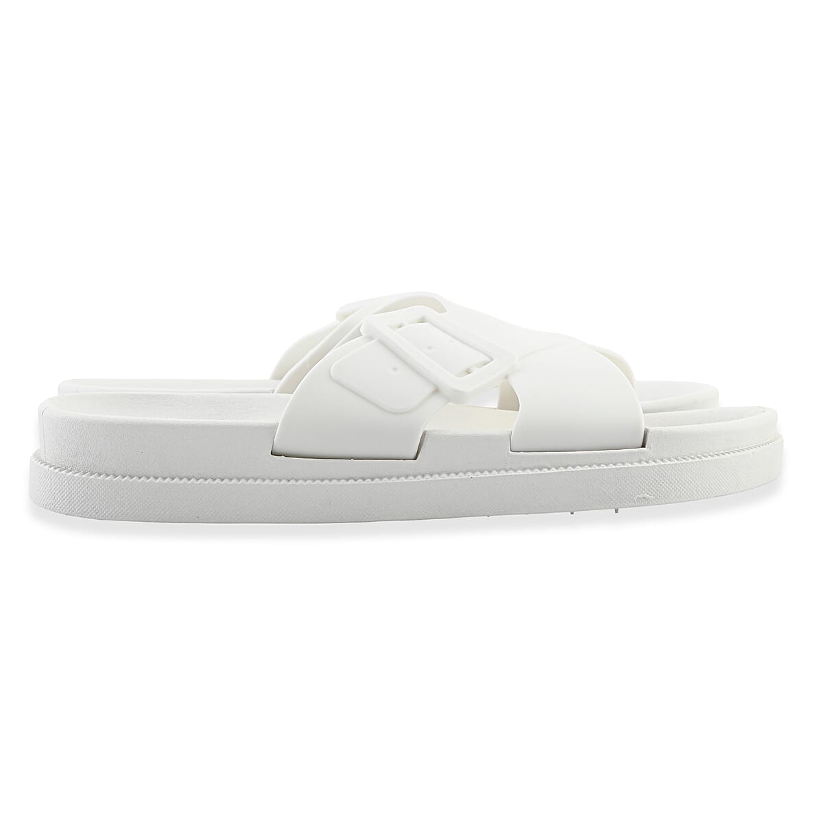 Women's White Cross Strap Sandal - L image number 3