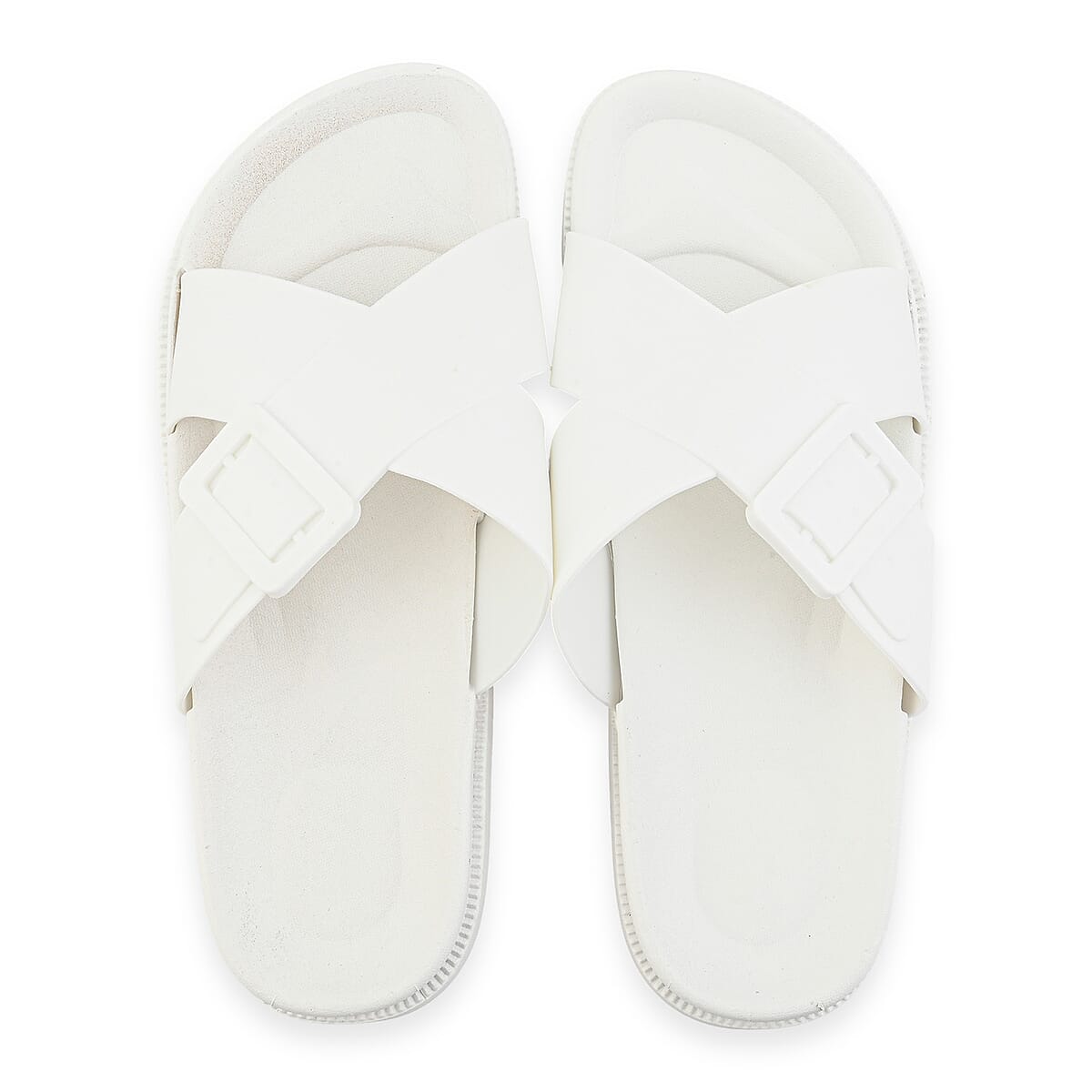 Women's White Cross Strap Sandal - L image number 4