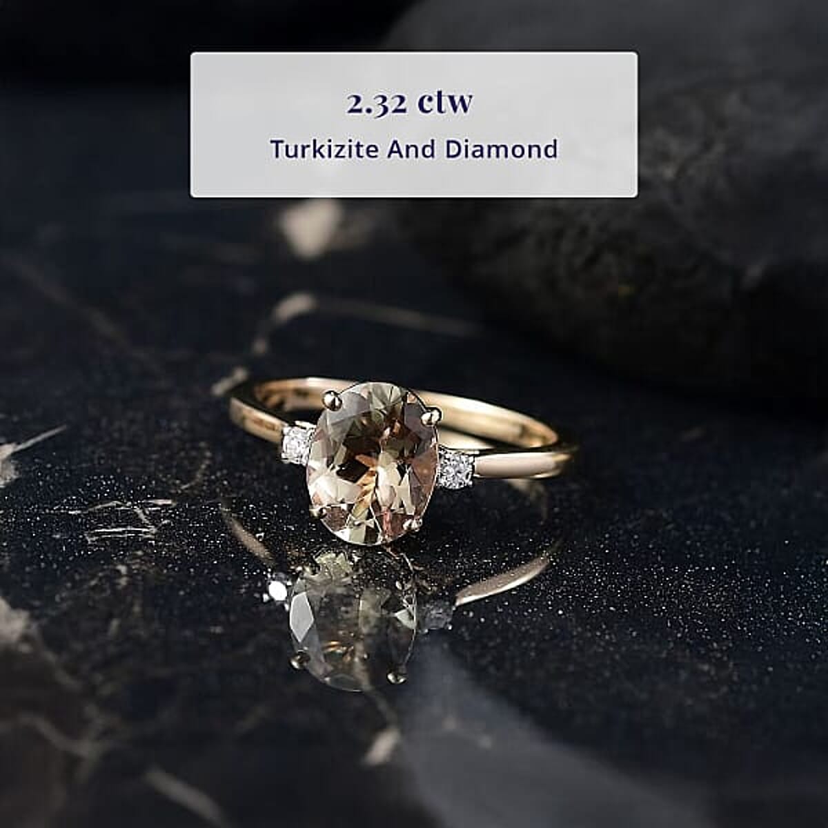 Certified & Appraised Luxoro AAA Turkizite and G-H I2 Diamond 2.32 ctw Ring in 14K Yellow Gold (Size 10.0) image number 3
