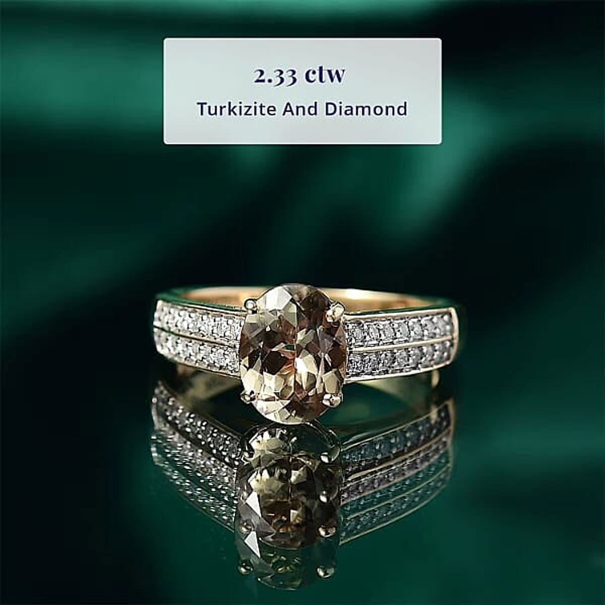 Certified & Appraised Luxoro AAA Turkizite and G-H I2 Diamond 2.33 ctw Ring in 14K Yellow Gold (Size 10.0) image number 2