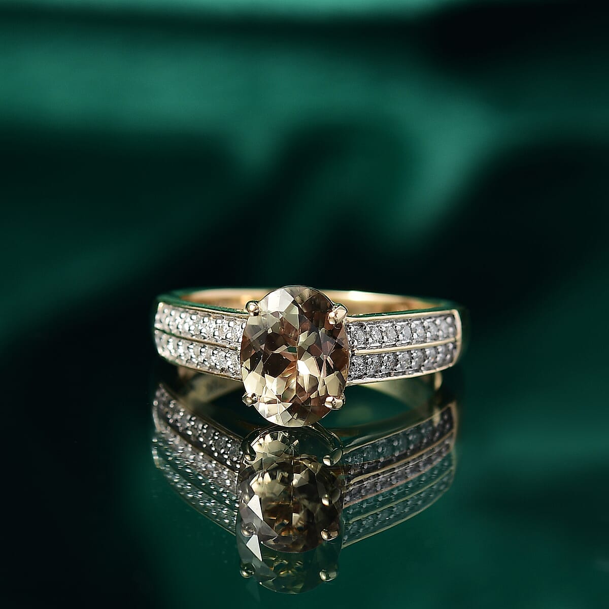 Certified & Appraised Luxoro AAA Turkizite and G-H I2 Diamond 2.33 ctw Ring in 14K Yellow Gold (Size 7.0) image number 1