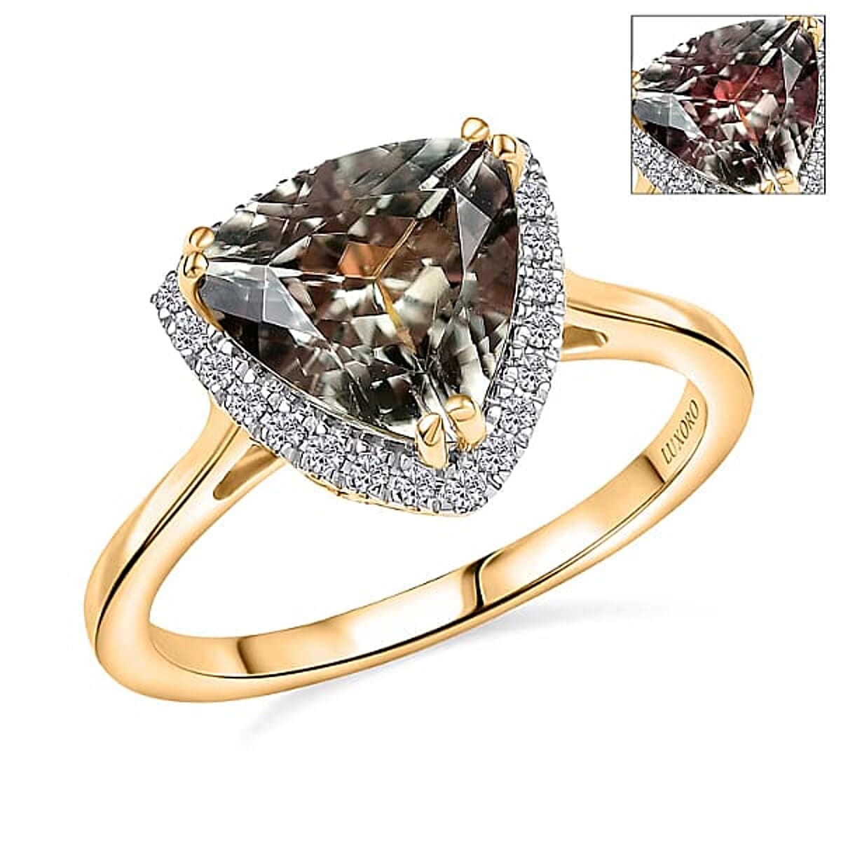 Certified & Appraised Luxoro AAA Turkizite and G-H I2 Diamond 3.42 ctw Ring in 14K Yellow Gold (Size 10.0) image number 0