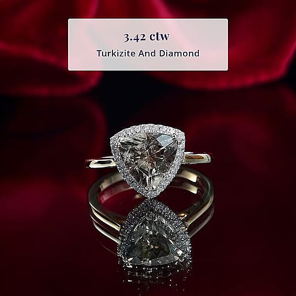 Certified & Appraised Luxoro 14K Yellow Gold AAA Turkizite, Diamond (G-H, I2) Ring (Size 5.0) 3.42 ctw