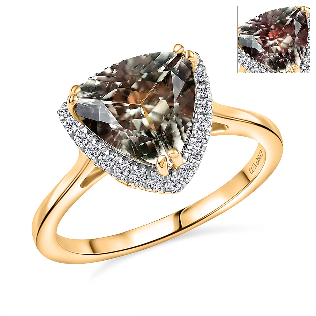 Certified & Appraised Luxoro AAA Turkizite and G-H I2 Diamond 3.42 ctw Ring in 14K Yellow Gold (Size 10.0) image number 0