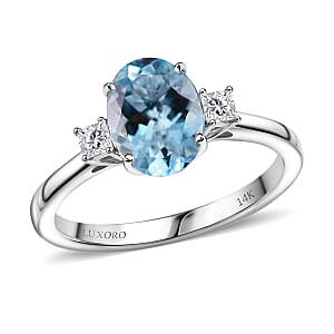Certified & Appraised Luxoro AAA Santa Maria Aquamarine and G-H I2 Diamond 1.66 ctw Ring in 14K White Gold (Size 10.0)