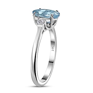Certified & Appraised Luxoro AAA Santa Maria Aquamarine and G-H I2 Diamond 1.66 ctw Ring in 14K White Gold (Size 10.0)