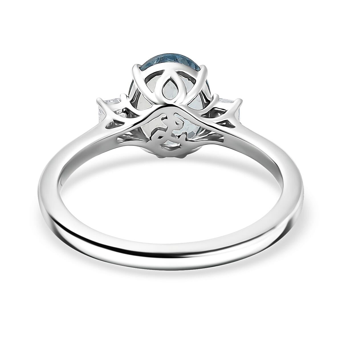 Certified & Appraised Luxoro AAA Santa Maria Aquamarine and G-H I2 Diamond 1.66 ctw Ring in 14K White Gold (Size 10.0) image number 4