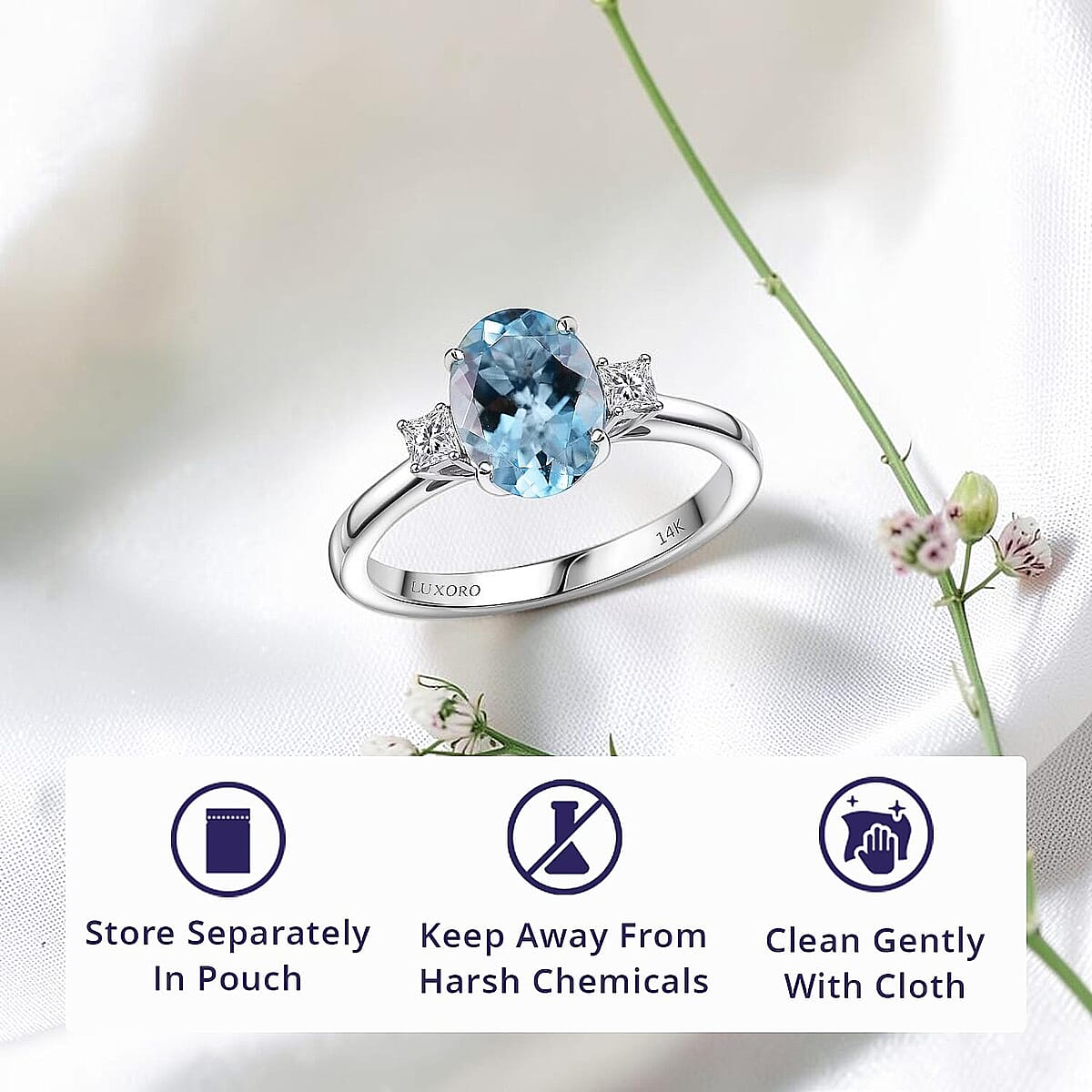 Certified & Appraised Luxoro AAA Santa Maria Aquamarine and G-H I2 Diamond 1.66 ctw Ring in 14K White Gold (Size 10.0) image number 4