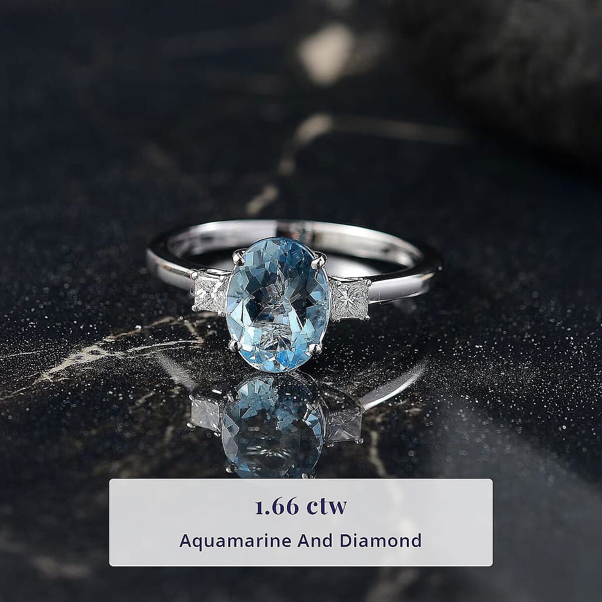Certified & Appraised Luxoro AAA Santa Maria Aquamarine and G-H I2 Diamond 1.66 ctw Ring in 14K White Gold (Size 10.0) image number 2