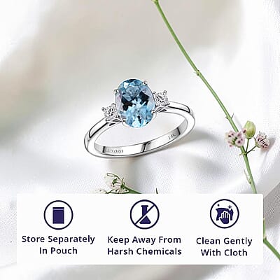 Certified & Appraised Luxoro 14K White Gold AAA Santa Maria Aquamarine, Diamond (G-H, I2) Ring (Size 5.0) 1.66 ctw