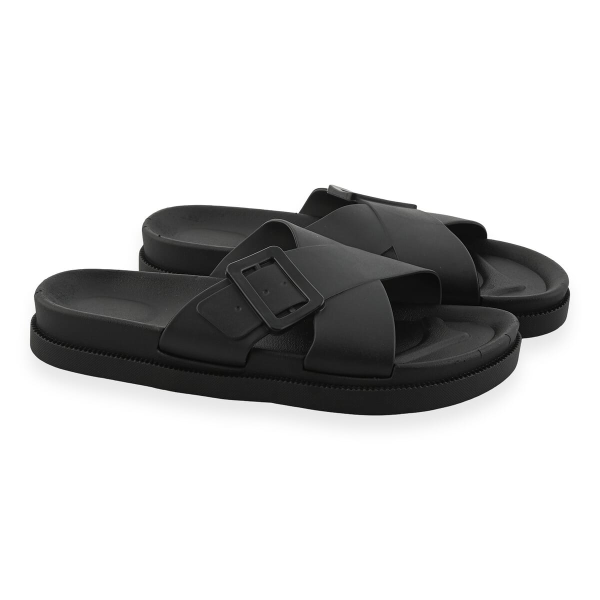 Women's Black Cross Strap Sandal - L image number 0