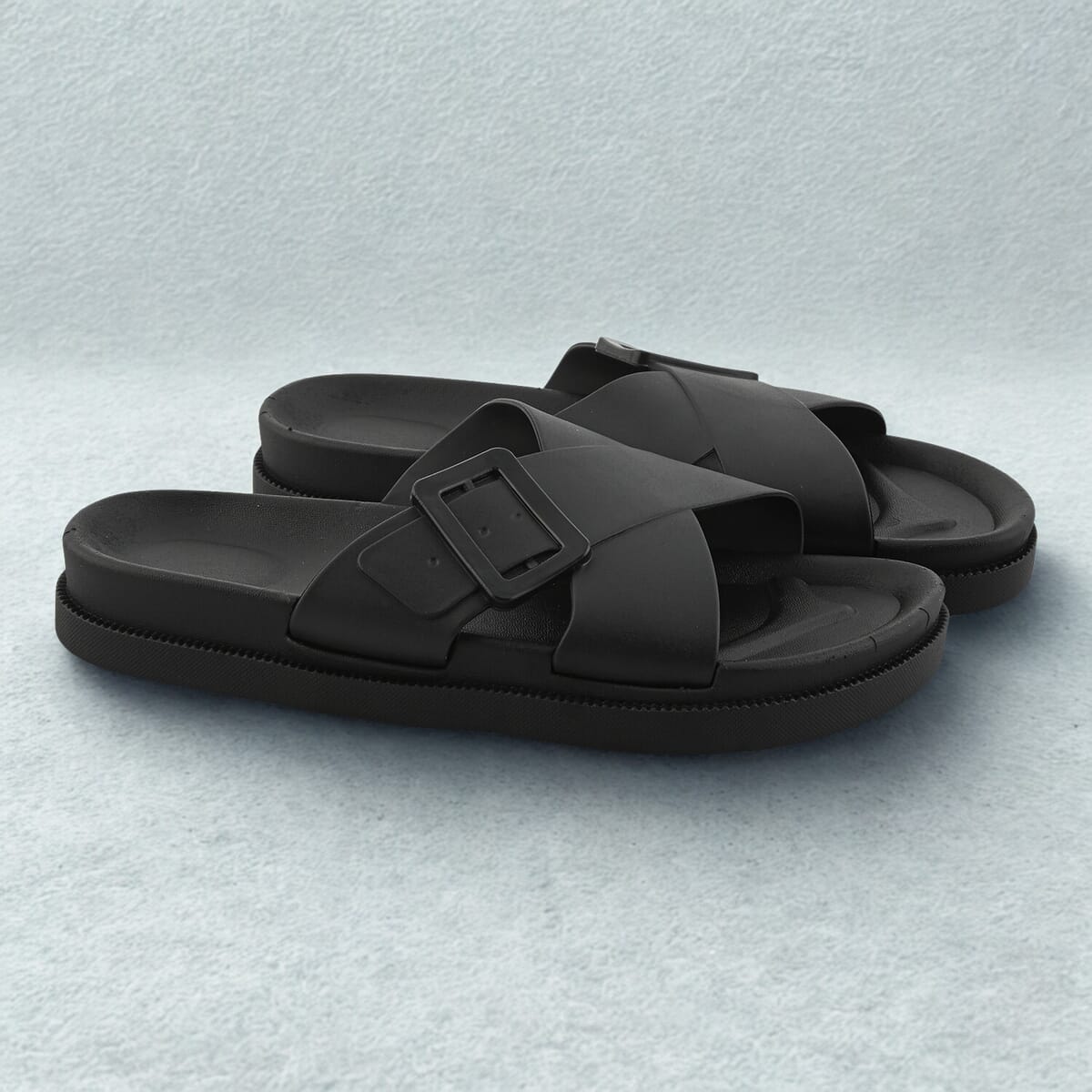 Women's Black Cross Strap Sandal - L image number 1