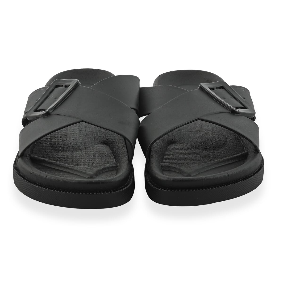 Women's Black Cross Strap Sandal - L image number 2