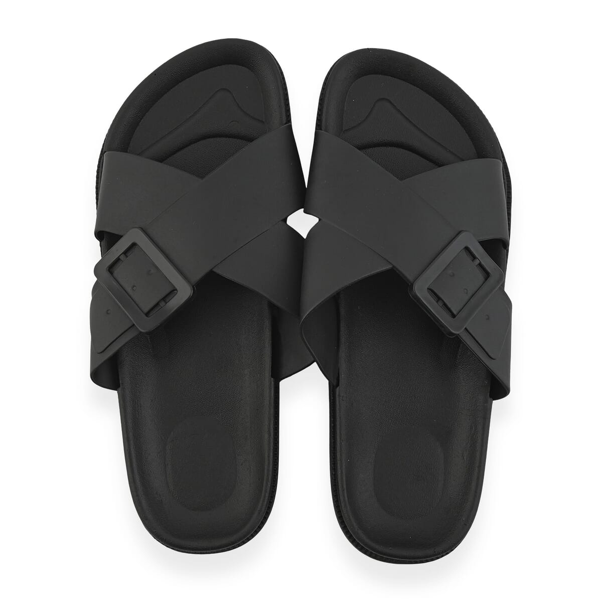 Women's Black Cross Strap Sandal - L image number 4