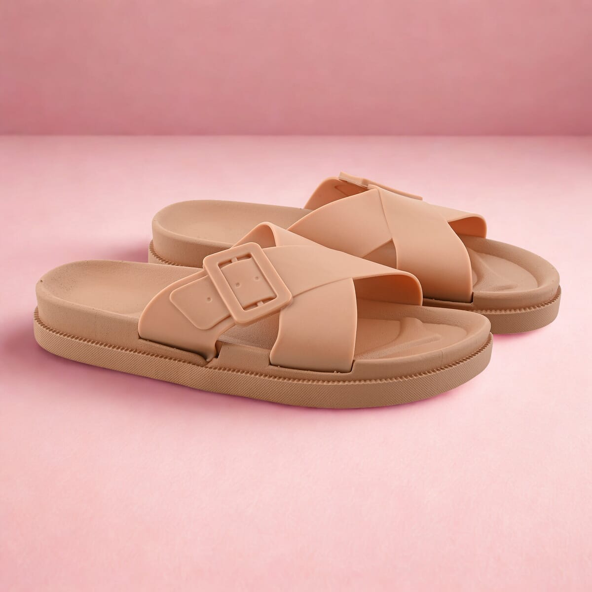 Women's Khaki Cross Strap Sandal -XL image number 1