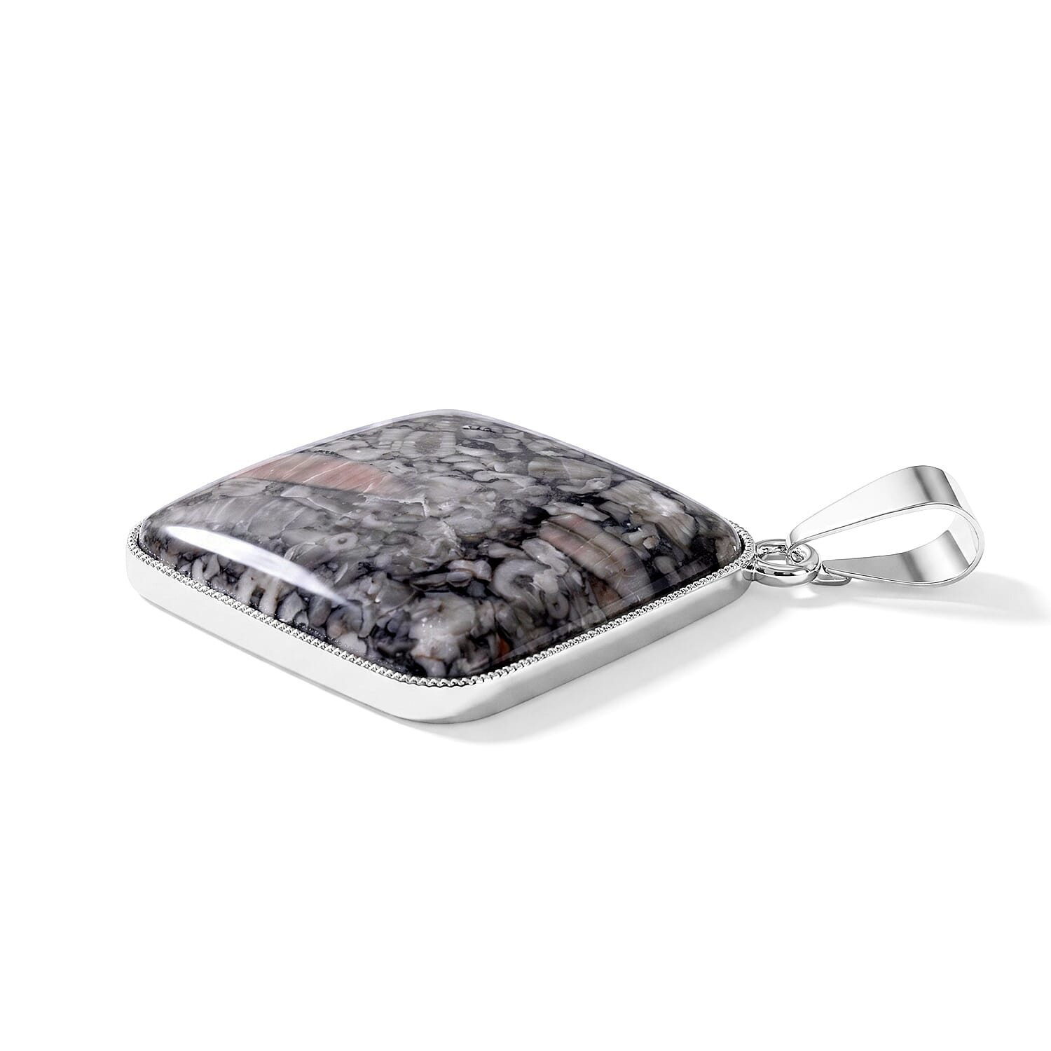 Plain Square Insect Fossil Jasper 69.00 ctw Inlay Frame Pendant without Chain in Silvertone