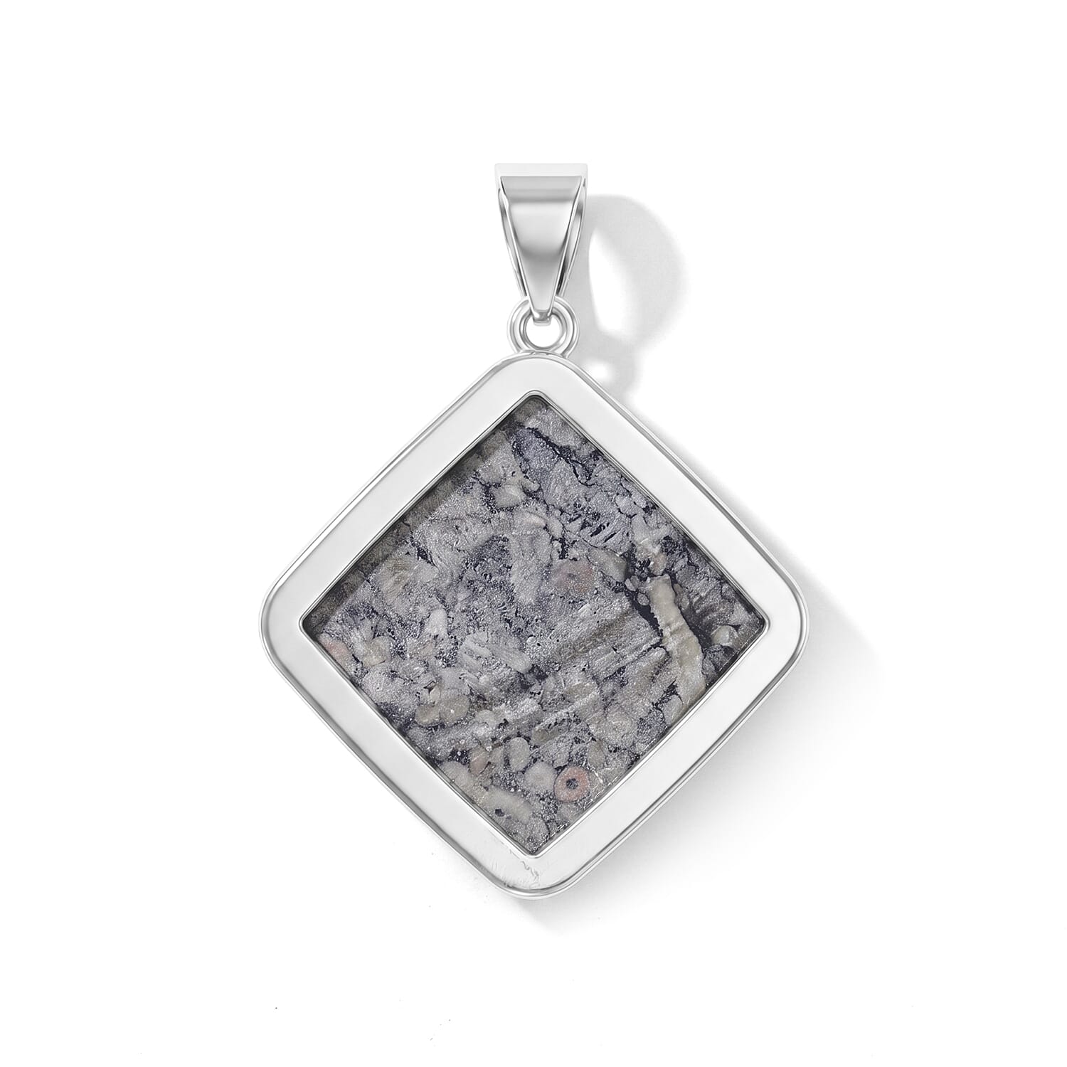 Plain Square Insect Fossil Jasper 69.00 ctw Inlay Frame Pendant without Chain in Silvertone