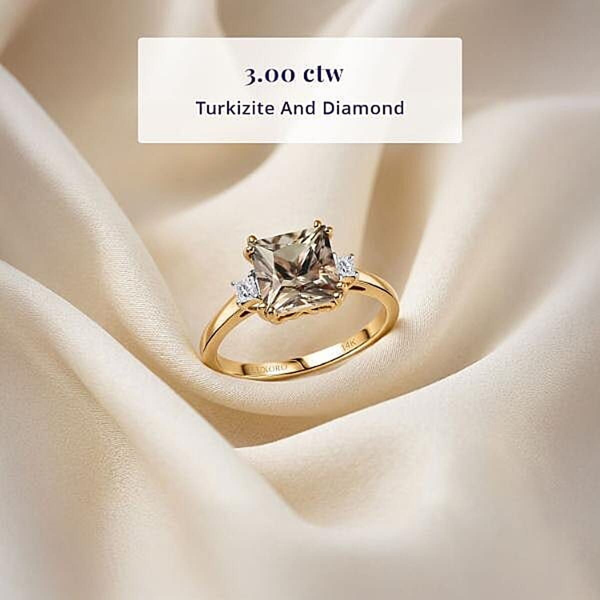 Certified & Appraised Luxoro AAA Turkizite and G-H I2 Diamond 3.00 ctw Ring in 14K Yellow Gold (Size 10.0) image number 3