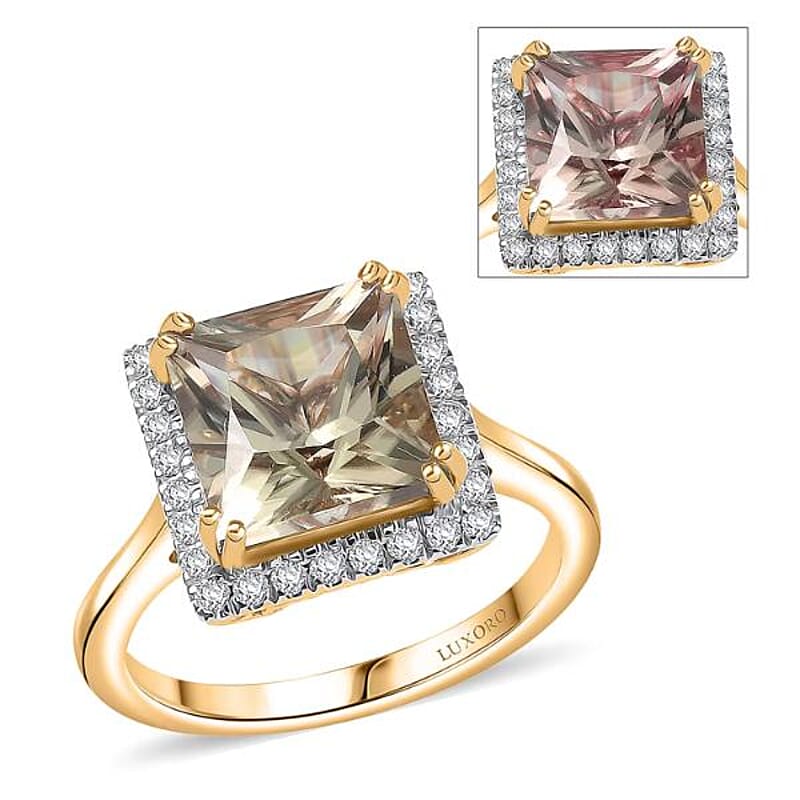 Certified & Appraised Luxoro AAA Turkizite and G-H I2 Diamond 4.90 ctw Ring in 14K Yellow Gold (Size 10.0)