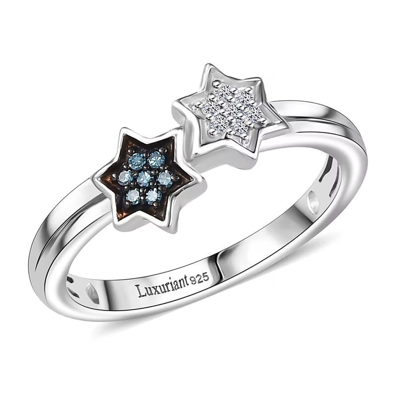 Luxuriant Lab Grown Blue Diamond (IR), Lab Grown Diamond 0.08 ctw Ring in Rhodium Over Sterling Silver (Size 10.0)