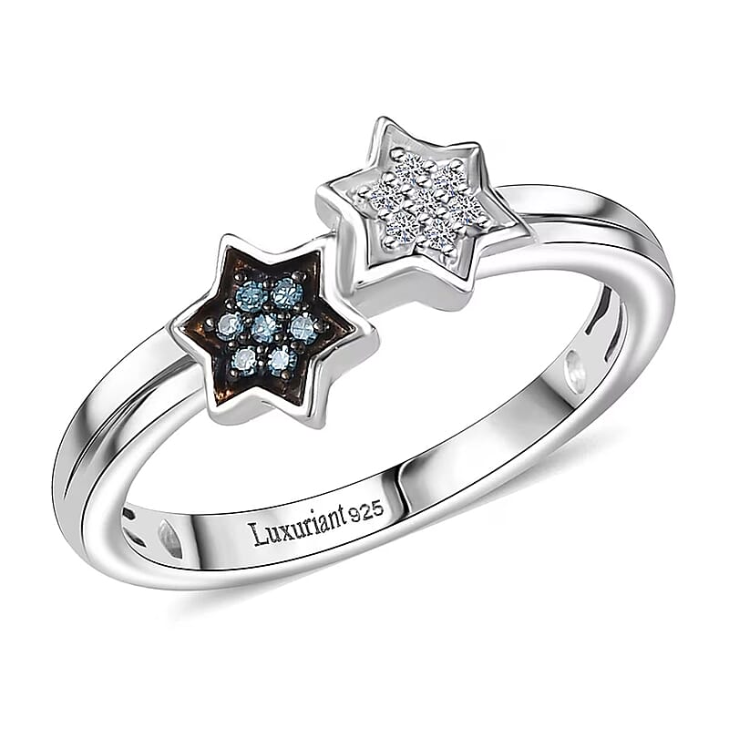 Luxuriant Lab Grown Blue Diamond (IR), Lab Grown Diamond 0.08 ctw Ring in Rhodium Over Sterling Silver (Size 10.0)