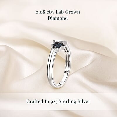 Luxuriant Lab Grown Blue Diamond (IR), Lab Grown Diamond 0.08 ctw Ring in Rhodium Over Sterling Silver (Size 10.0)