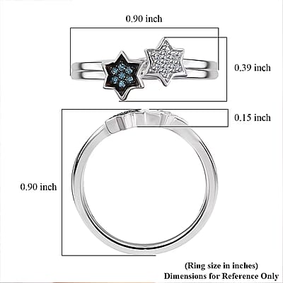 Luxuriant Lab Grown Blue Diamond (IR), Lab Grown Diamond 0.08 ctw Ring in Rhodium Over Sterling Silver (Size 10.0)